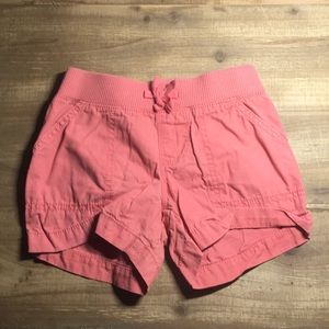 Girls coral denim shorts with elastic waist band